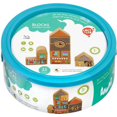 LUCY&LEO 174 Град - комплект дървени блокчета с две колички - 25 части