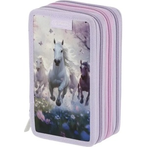 Herlitz Ученически несесер троен c 31 части, 3 ципа, Whisper Mane - Herlitz