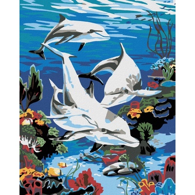 zuty Malování podle čísel Delfíni v moři 80 x 100 cm bez rámu a bez vypnutí plátna