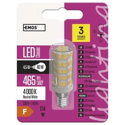 Emos Lighting ZQ9141 LED žiarovka Classic JC 4,5W E14 neutrálna biela