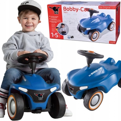 BIG Bobby Car Neo modré zvukové s gumenými kolesami a mriežkovanou maskou