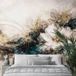 Art Gift Decor Фототапет абстрактни цветя с тюркоаз и злато