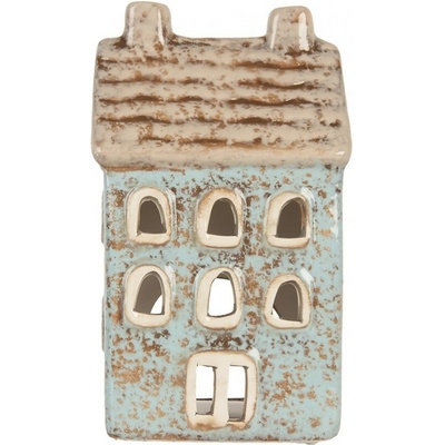 Modrý keramický domek na čajovou svíčku Lamont - 8*7*15 cm - Clayre & Eef