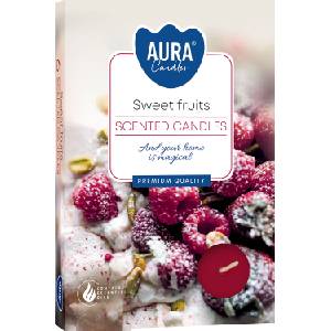 BISPOL Комплект ароматни чаени свещи Bispol Aura - Sweet Fruits, 6 броя