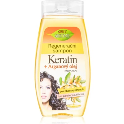 Bione Cosmetics Keratin + Argan регенериращ шампоан за блясък и мекота на косата 260ml