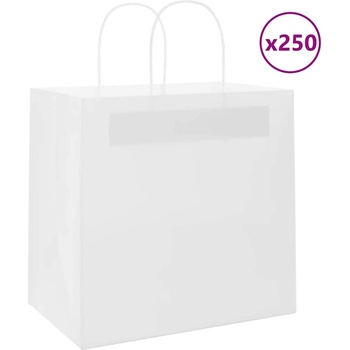 vidaXL Хартиени торбички 250 бр с дръжки бели 26x17x25 см (4101619)