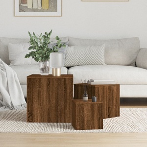 vidaXL Странични маси, 3 бр, кафяв дъб, инженерно дърво (815989)