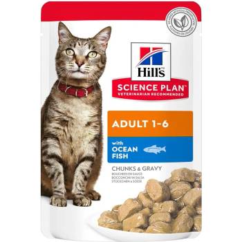 Hill's Hills Science Plan Feline Adult - с океанска риба, малки късчета в сос грейви за зрели котки над 1 година 12 х 85 гр