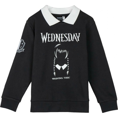 Cerdá mikina Wednesday černá s bílým límečkem