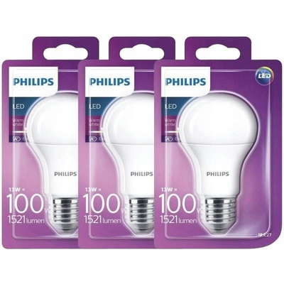 Philips Sada 3x LED žárovky E27 13W 100W 1521lm