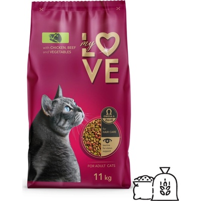 MY LOVE Pre dospelé mačky s kuracím hovädzím mäsom a zeleninou 11 kg