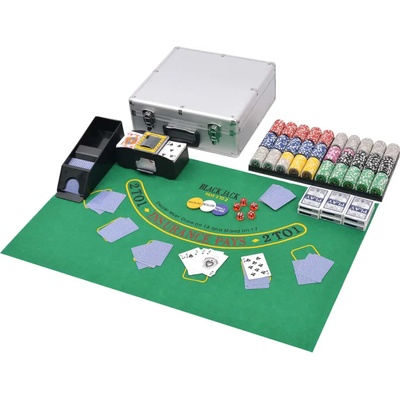 vidaXL Комбиниран покер/блекджек комплект, 600 лазерни чипа, алуминий (80186)