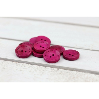 Pro Háčkování Dřevěný knoflík kulatý s reliéfem štepování Ø 20 mm fuchsiový