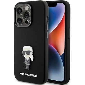 KARL LAGERFELD Кейс Karl Lagerfeld Silicone Ikonik Metal Pin за iPhone 15 Pro, черен (KXG0078881)