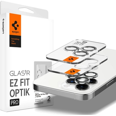 Optik Pro tR Ez Fit Lens Protector 2 Pack - 2 комплекта предпазни стъклени лещи за камерата на iPhone 14 Pro, iPhone 14 Pro Max (сребрист)