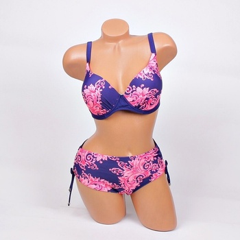 Дамски бански в синьо и коралови цветя чашка d