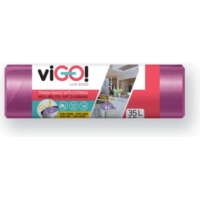 viGO! Pytle zatahovací LDPE 35l 25µm 15ks fialové