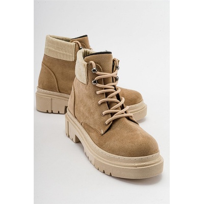 Moda Trend Дамски велурени боти с връзки - Цвят Визон #410929 (410929_Визон)