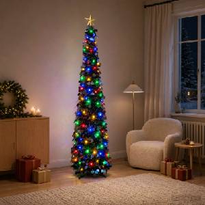 vidaXL Сгъваема LED коледна елха със звезда за връх 180 см (42055459)
