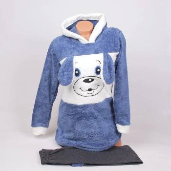 Image 1 of Дамска зимна пижама в синьо и графитено с кученце