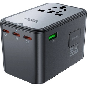 ACEFAST Z1 Multifunctional World Travel Wall Charger GaN, 67W - захранване с 3xUSB-C и 2xUSB-A изхода и преходници за цял свят в едно устройство за мобилни устройства (черен)