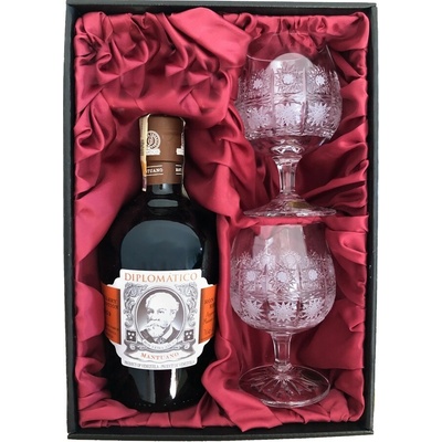 Bohemia Crystal Luxusní dárková sada rum Diplomático Mantuano 0,7 l + 2 ručně broušené sklenice brus Klasik 250 ml