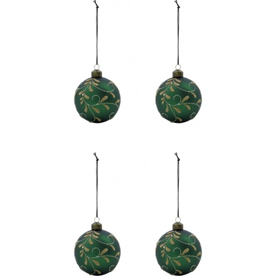 House Doctor Skleněná vánoční ozdoba Flori Green set 4 ks zelená barva sklo