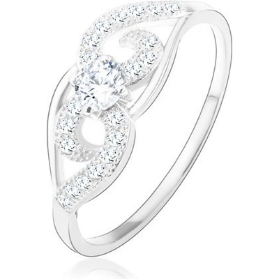 Šperky Eshop Prsten stříbro, asymetrické zatočené linie kulatý zirkon HH2.12