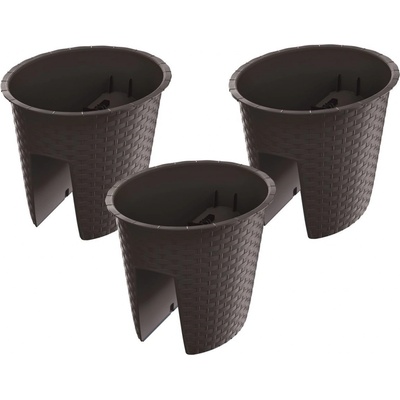 Prosperplast Geländertopf Ratolla Railing, v praktickej 3-dielnej sade, v ratanovom vzhľade. oválny, hnedá, 298 x 242 x 225 mm
