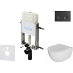 kielle Genesis New - Комплект структура за вграждане, тоалетна чиния Oudee, Rimless, SoftClose седалка и бутон Gemini New I, черен мат 30528SZ03 (30528SZ03)