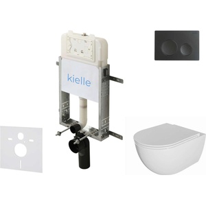 kielle Genesis New - Комплект структура за вграждане, тоалетна чиния Oudee, Rimless, SoftClose седалка и бутон Gemini New I, черен мат 30528SZ03 (30528SZ03)