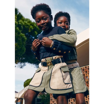 Abel & Lula Kомбинирани къси панталони еко кожа в бежово и зелено с черен колан за момиче Abel&Lula