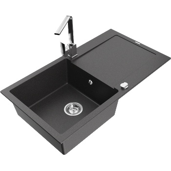 Mexen Leo мивка от гранит с 1 камера с отцедник и кухненски смесител Rita, черен на пръски - 6501-76-670300-00 (6501-76-670300-00)