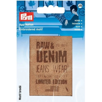 PRYM Nášivka štítok Raw&Denim, imitácia semišu, nažehľovacia, piesková