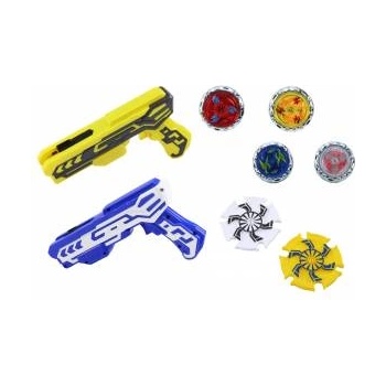 LEAN Toys Gun Launcher Set 4 Metal Discs Blue Yellow Lights
