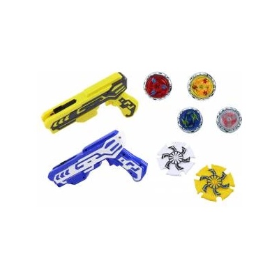 LEAN Toys Gun Launcher Set 4 Metal Discs Blue Yellow Lights