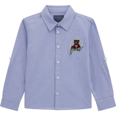 GUESS Риза в небесно синьо с дълъг ръкав за мини момче с бродирано мече Guess