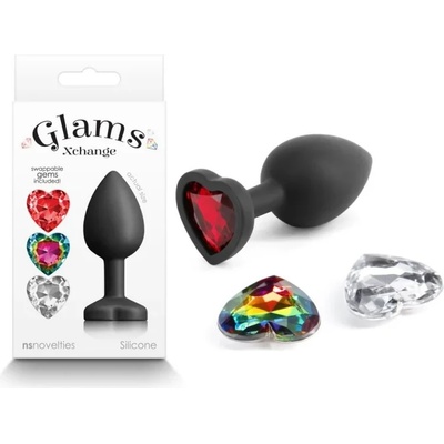 Анален плъг с три сменяеми кристала, 8, 1см. - Glams Xchange Heart (NSTOYS1015)