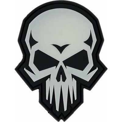 101INC nášivka 3D plastová PSYCHO SKULL velcro GLOW IN THE DARK