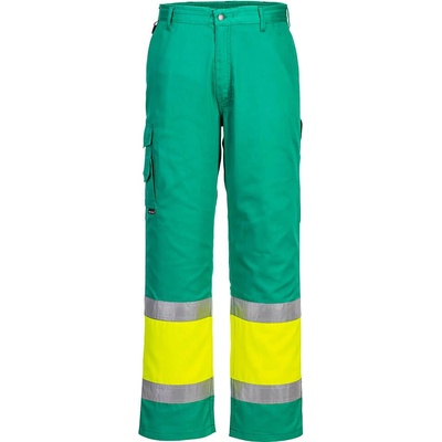 PortWest HI-VIS COMBAT L049 Lehké reflexní kalhoty HV žlutá/modro zelená