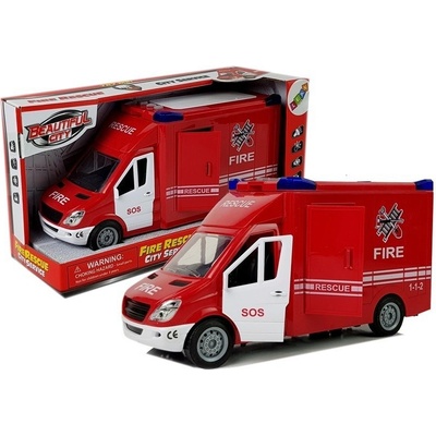 Lean Toys Hasičské auto s otvárateľnými dverami, na naťahovanie červené