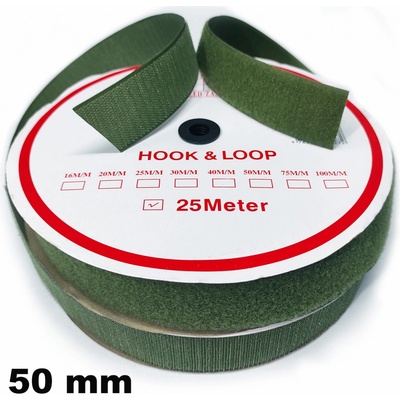 Pásik so suchým zipsom, set háčika a slučky, farba khaki 50 mm, balenie 25 m