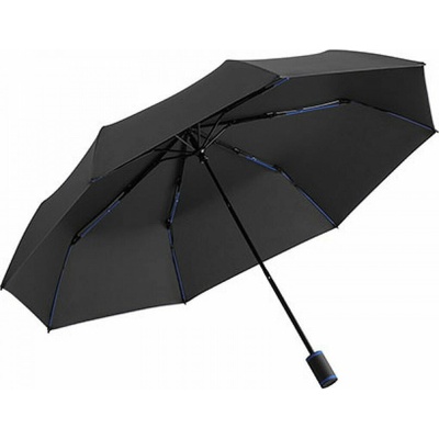 Fare kapesní deštník s barevným žebrováním a švy Black Euro Blue