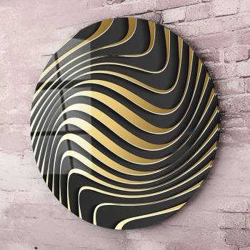 Art gift Кръгло стъклено пано Златни вълни