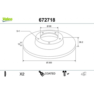 Brzdový kotúč VALEO COATED 672718