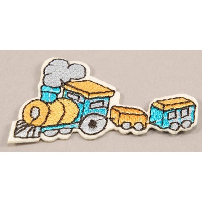 Nažehľovacia záplata - vláčik s vagónikom - rozmer 6 cm x 3,4 cm - zelená, červená, modrá modrá _CEZ2492
