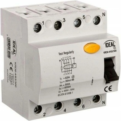Proudový chránič 3P+N 63A 300mA Typ AC KRD6-4/63/300 23201 KANLUX