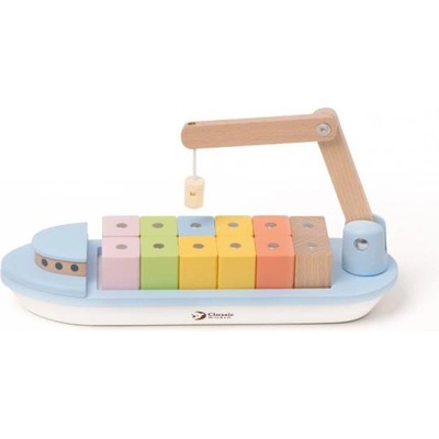 Teddies Контейнеровоз с кран 13бр дърво 28см с аксесоари в кутия 30x16x8см 24м+