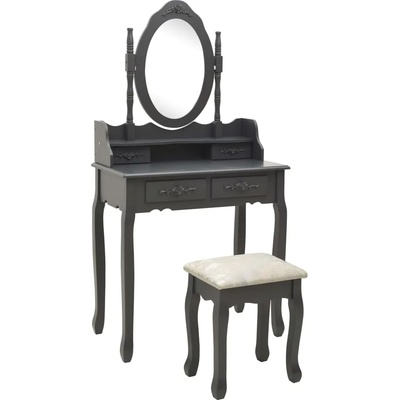 VidaXL Комплект тоалетка с табуретка, сив, 75x69x140 см, пауловния (289317)