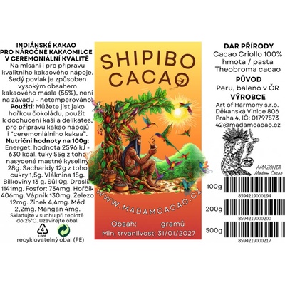 Madam Cacao Amazonia Kakaová hmota Criollo, Shipibo 500 g